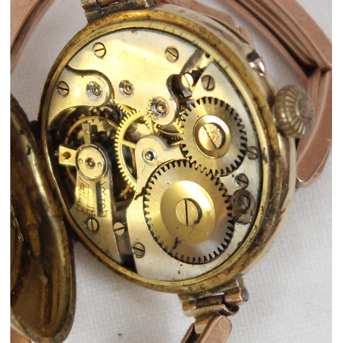 1321 - 9ct gold cased early 20th century watch on 9ct gold expanding strap, import marks for London 1908, a... 