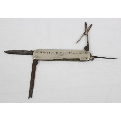 A rare Shaw's Fly Fishing Knife, 4” side plate stamped “Reg. No. 477726,  hook scale to reverse, hing
