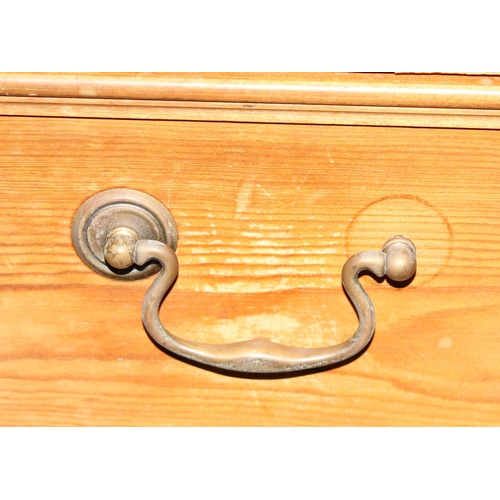 155 - A vintage pine 2/4 chest of drawers with brass handles and bracket feet, approx 92cm wide