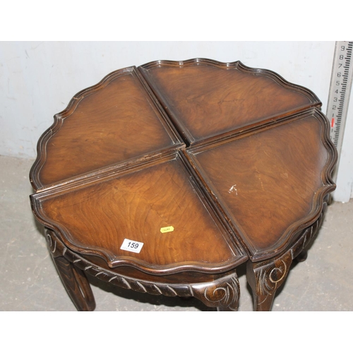 159 - An unusual set of 4 Art Deco period pie crust edge tables, each one a quarter making up a full circl... 