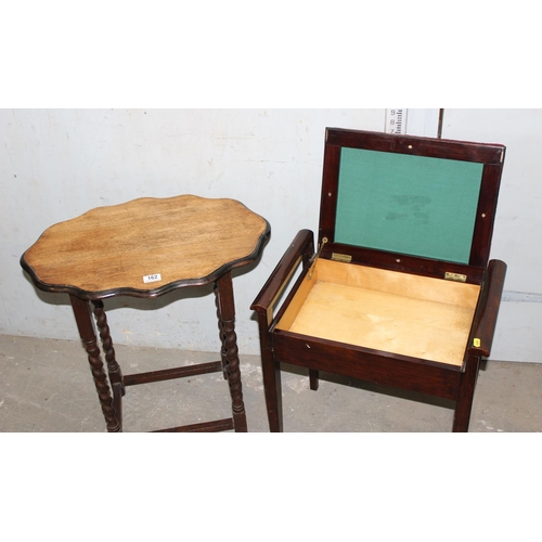 162 - A vintage oak barleytwist side table and an early 20th century piano stool