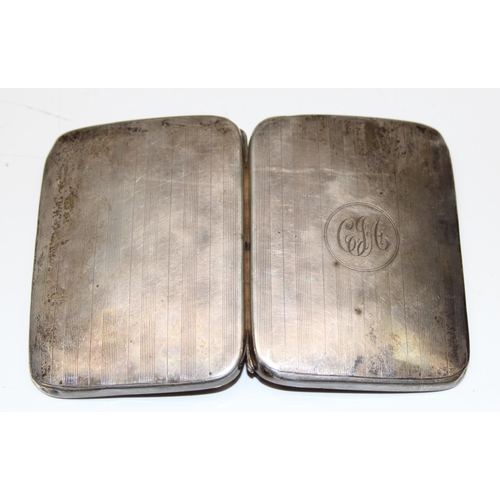 1013 - Silver cigarette case and a silver napkin ring, gross weight approx 94.96g, 2 silver plated napkin r... 