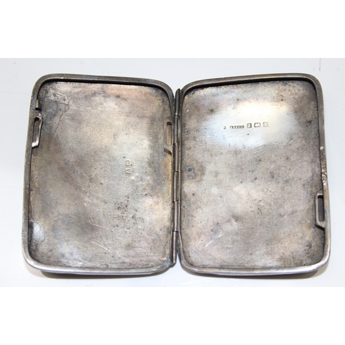 1013 - Silver cigarette case and a silver napkin ring, gross weight approx 94.96g, 2 silver plated napkin r... 