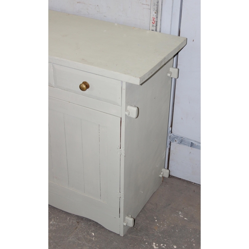 127 - Grey painted kitchen sideboard with 3 drawers over double cupboard