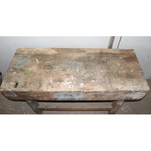 128 - Well used Emir workshop bench approx. 140cm wide