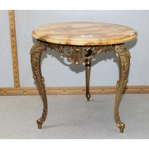 151 - A small onyx topped side table with gilt metal base, approx 40cm in diameter