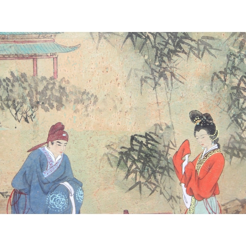 425 - A large Oriental watercolour of male and female figures, signed lower left