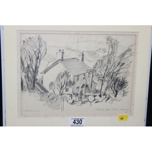 430 - Douglas M Rawlings (1921-2003), pencil drawing of Cana Park Farm, Devon, signed, approx 39cm x 32cm ... 