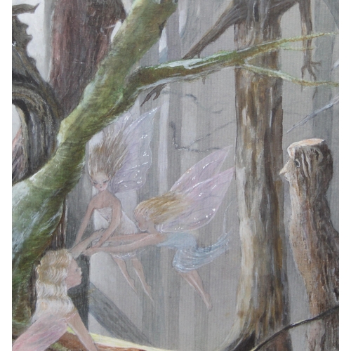 431 - A vintage watercolour painting of fairies in the woodland, signed Wearing 1976, approx 42cm x 31cm i... 