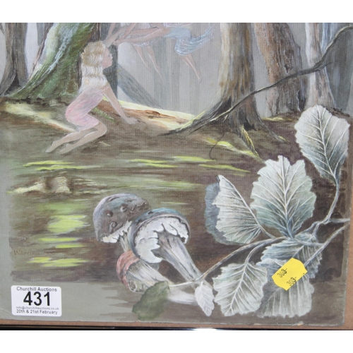 431 - A vintage watercolour painting of fairies in the woodland, signed Wearing 1976, approx 42cm x 31cm i... 