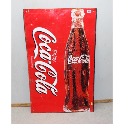 433 - Vintage metal Coca Cola advertising sign, approx 103cm x 65cm