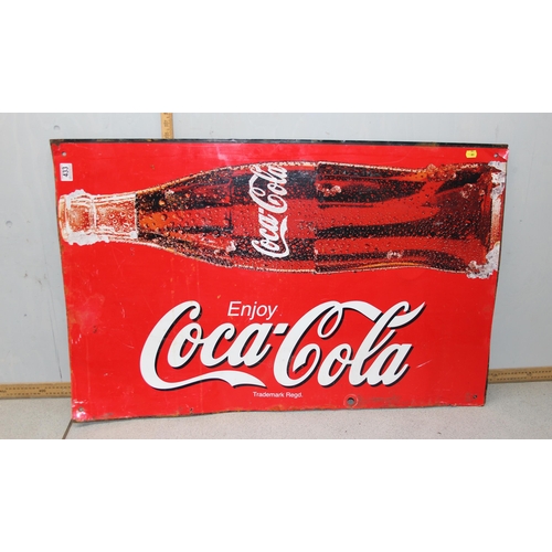 433 - Vintage metal Coca Cola advertising sign, approx 103cm x 65cm