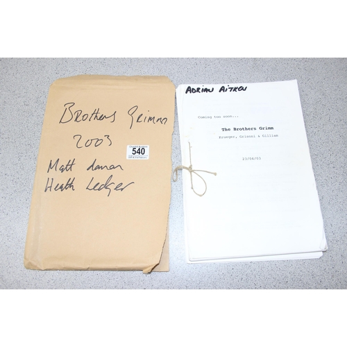 540 - An original 2003 script to The Brothers Grimm film, script named to Adrian Aitken