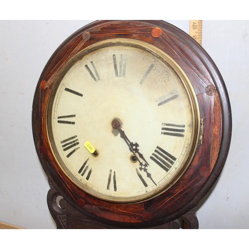 1322 - 19th century dropdial wallclock with mechanical movement, pendulum & key present