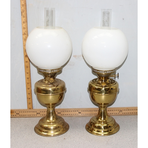 251 - Pair of vintage brass & glass oil lamps with original boxes