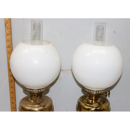 251 - Pair of vintage brass & glass oil lamps with original boxes