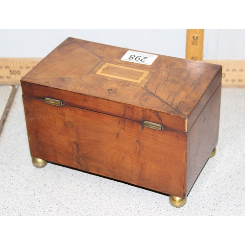 298 - An early 19th century yew wood tea caddy with 2 compartments, approx 20cm wide and a 20th century bu... 