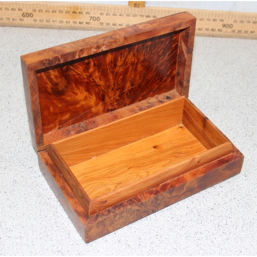 298 - An early 19th century yew wood tea caddy with 2 compartments, approx 20cm wide and a 20th century bu... 