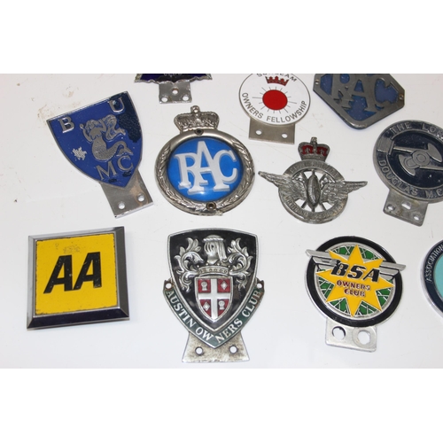 707 - 11 assorted vintage car badges to inc AA, RAC, Motorcycle club and various owners club badges