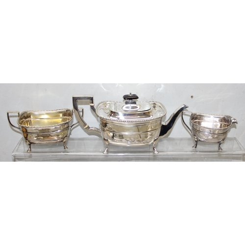 1042 - Large qty of assorted silver plate to inc a 3 piece tea set, a pair of silver plated candelabras etc