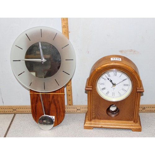 1316 - Acctim mirror fronted pendulum wall clock with wooden back board & a large dome topped wooden cased ... 