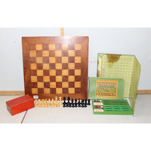 1516 - A good quality weighted wooden chess set with board and a vintage Car-Soc game