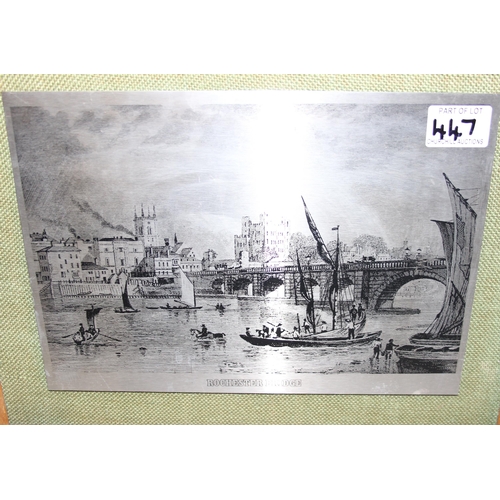 447 - 1960’s engraved copper plate image of the Spanish Armada with astral quartz clock, an engraved image... 