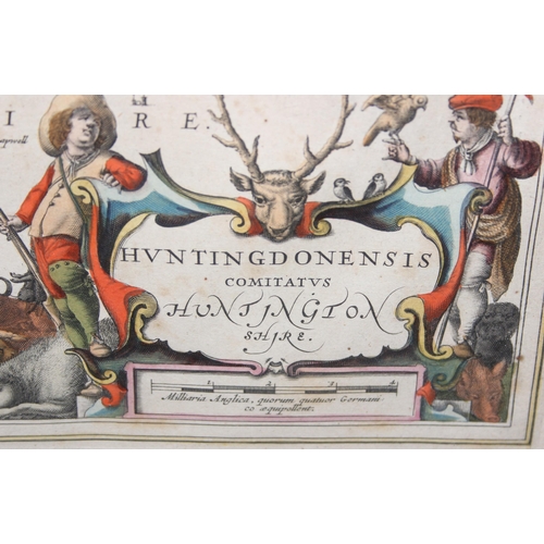 448 - Antiquarian hand tinted and framed map of Huntingdonshire by Jan Jansson - Cartographer - published ... 