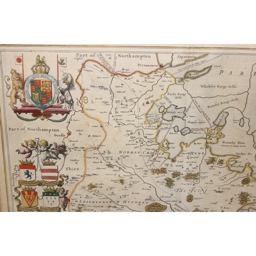 448 - Antiquarian hand tinted and framed map of Huntingdonshire by Jan Jansson - Cartographer - published ... 