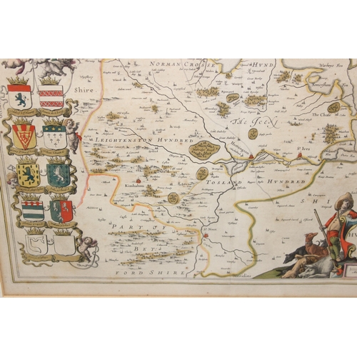 448 - Antiquarian hand tinted and framed map of Huntingdonshire by Jan Jansson - Cartographer - published ... 