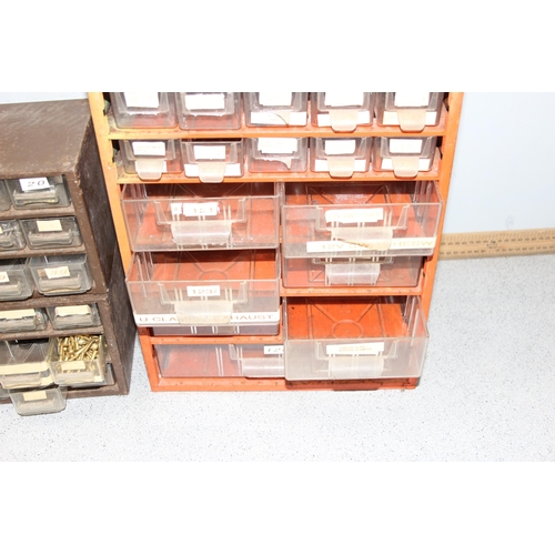 861 - 3 vintage sets of metal garage drawers and contents, Mars & Raaco