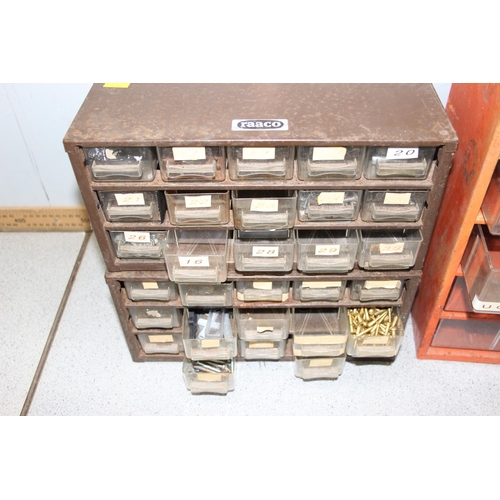 861 - 3 vintage sets of metal garage drawers and contents, Mars & Raaco