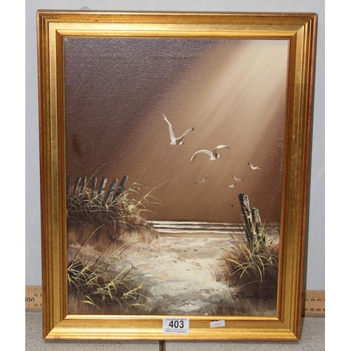 496 - Qty of pictures to incl: Pair of retro night & day coastal paintings, oil on canvas both signed Dunl... 