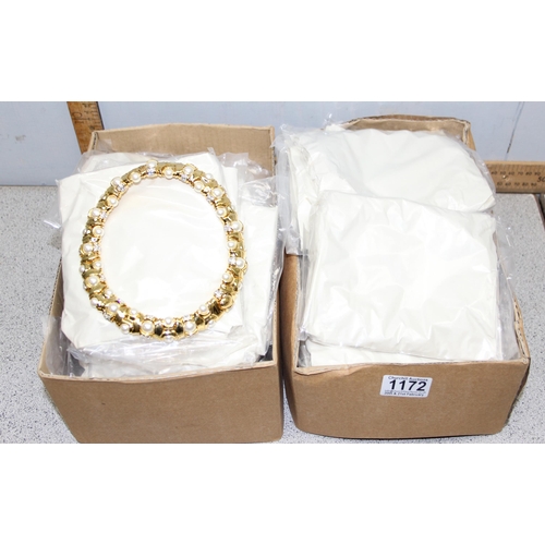 1172 - Approx 43 gold plate and faux pearl choker type necklaces