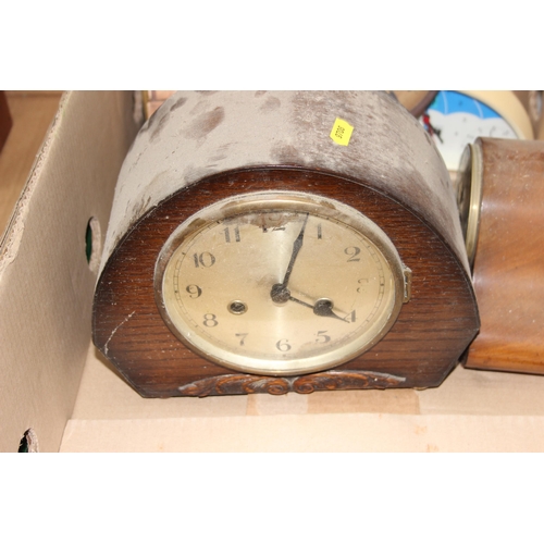 1324 - 2 boxes of assorted clocks to inc an interesting Bott wooden clock etc