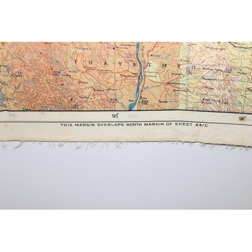 1434 - A Second World War Period 1944 dated British RAF pilot's silk scarf escape and evasion map, double-s... 