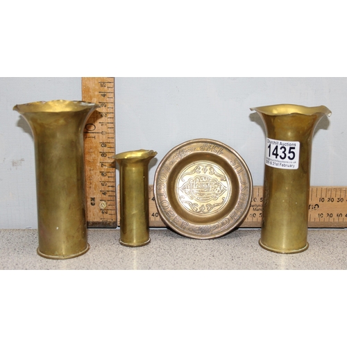 1435 - 4 piece of trench art, 3 small shell cases named to HMS Cape Town date 1929