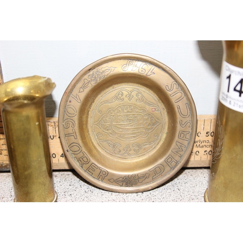 1435 - 4 piece of trench art, 3 small shell cases named to HMS Cape Town date 1929