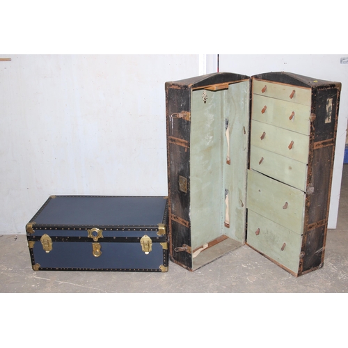 168 - An early 20th century fitted shipping or trunk, approx 126cm tall and another more modern trunk, app... 