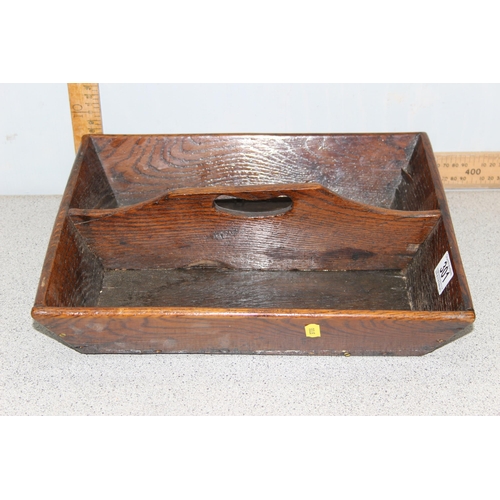 301 - An antique oak cutlery tray