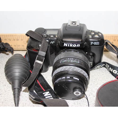 664 - Nikon F-601 with 3 lenses Sigma 70-210mm 1.4-5.6, Sigma Macro 1:2.8 f=90 & 28-70mm 1:3.5-4.5 & vario... 