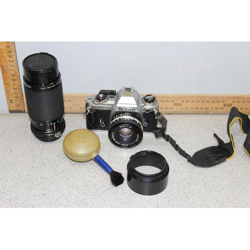 665 - Nikon FG 35mm film camera with Series E 50mm 1:1.8 lens, Kiron 80-200mm lens and other accessories i... 