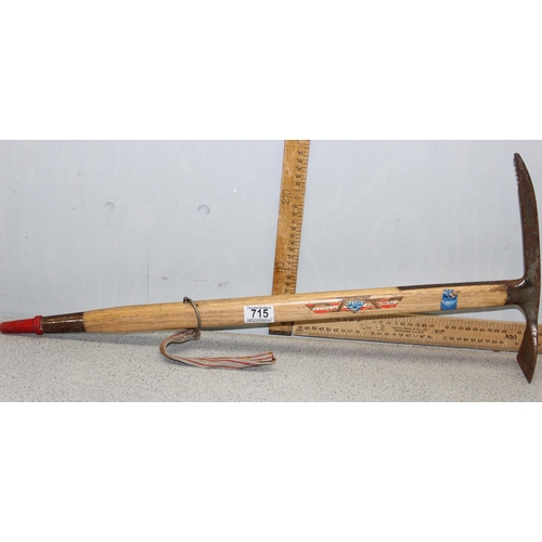 715 - Vintage Austrian made ice axe with hickory shaft