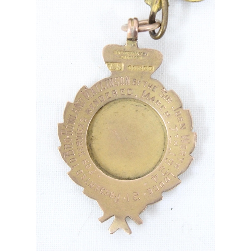 1178 - 9ct gold and enamel Sir John Worth Lodge masonic medal, Birmingham 1923, approx 21.31g gross includi... 