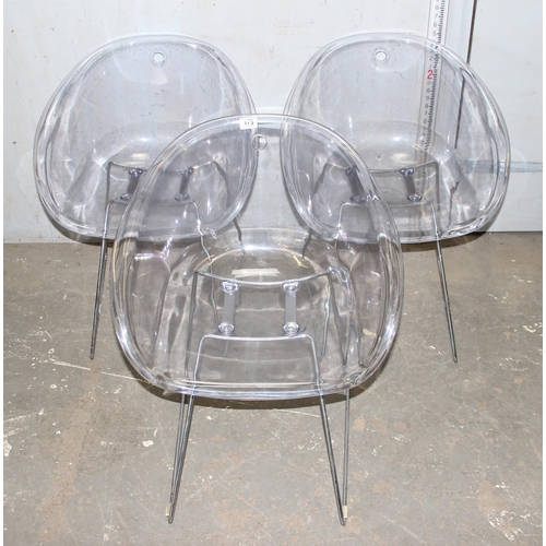 179 - Modern Design - a set of 3 Italian gas-air moulded polycarbonate and chromed steel stacking chairs, ... 