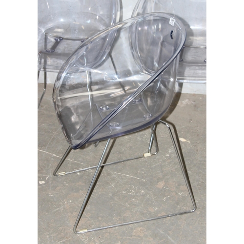 179 - Modern Design - a set of 3 Italian gas-air moulded polycarbonate and chromed steel stacking chairs, ... 