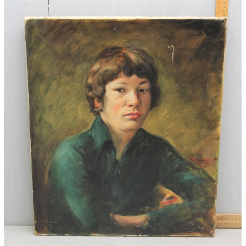 381 - Roy Barley (British b.1935), oil on canvas portrait of a young boy, signed lower right and dated 197... 