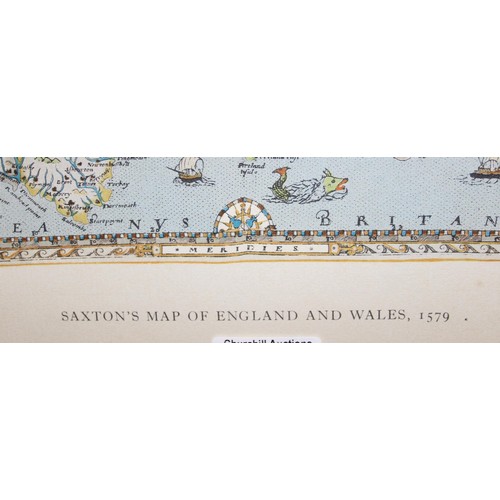 493 - Saxton's Map of England & Wales 1597, framed reproduction