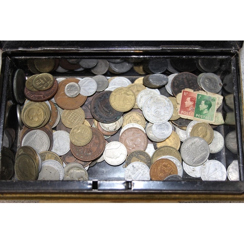 1219 - Qty of assorted mixed British and World coins in cash tin etc