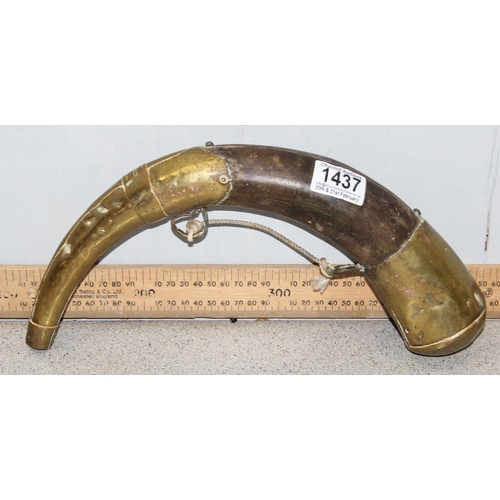 1437 - Antique powder horn with brass overlay